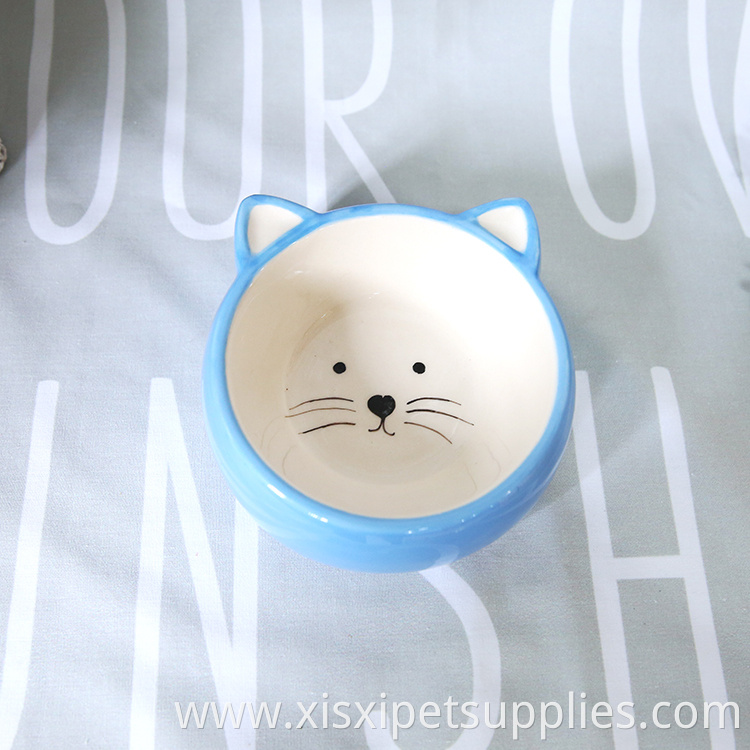 Wholesale Luxury Cute Rounded Blue Ceramic Pet Cat Feeding Bowl